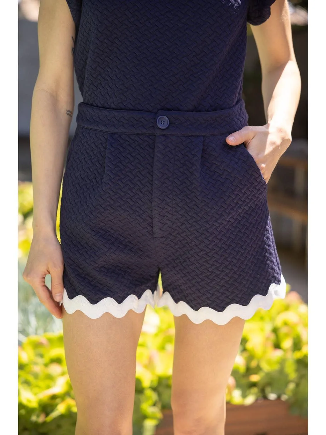 Textured Ric Rac trim Shorts