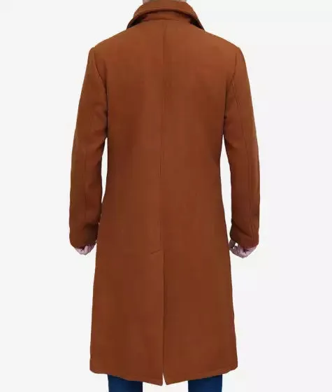 Trenton Men's Long Tan Wool Overcoat By TJS