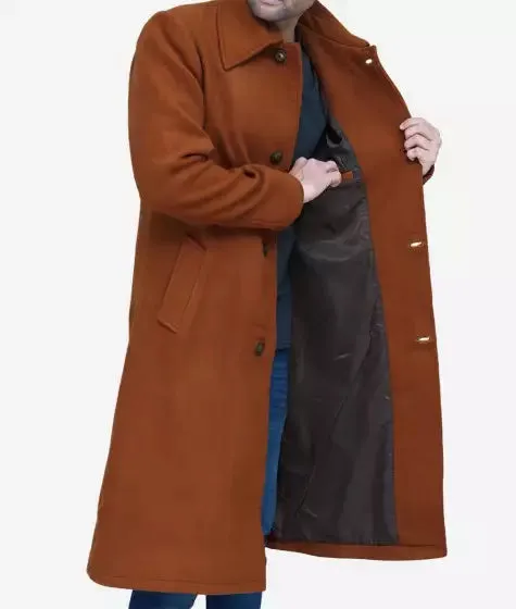 Trenton Men's Long Tan Wool Overcoat By TJS