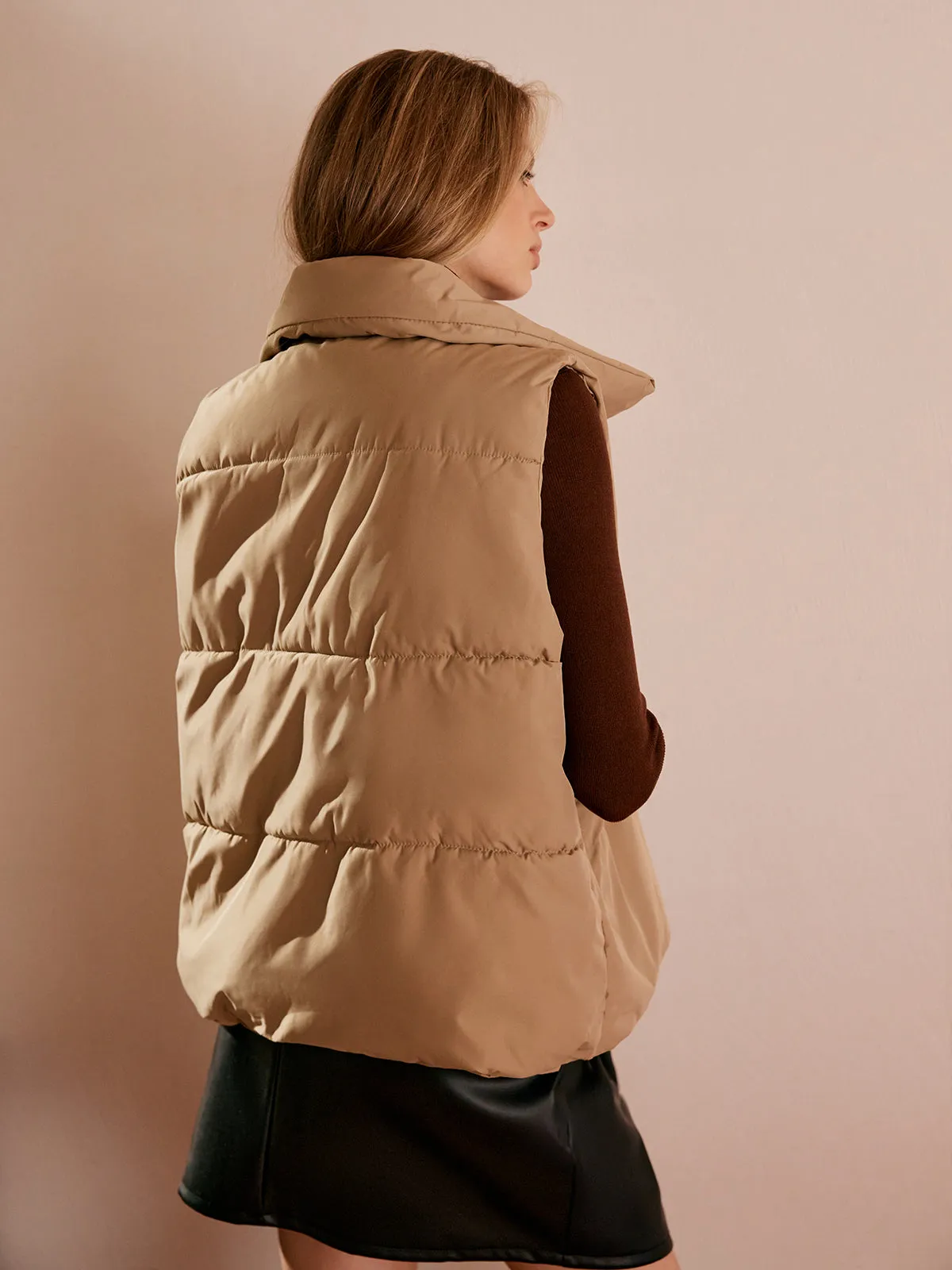 Turtleneck Quilted Zipper Vest