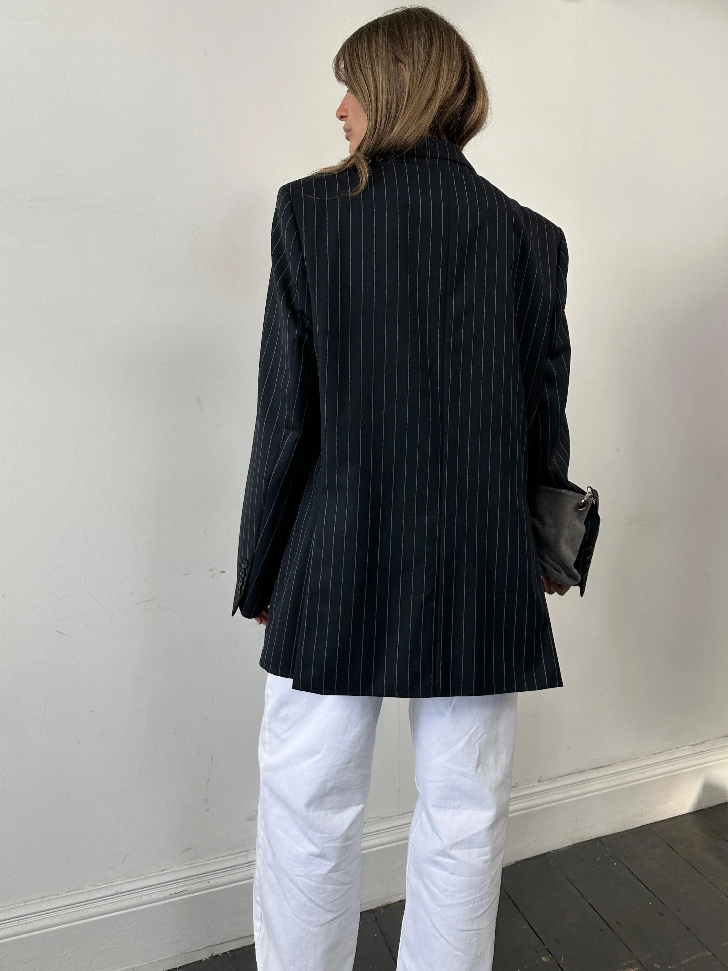 Vintage Pinstripe Pure Wool Single Breasted Blazer - 44L/XXL