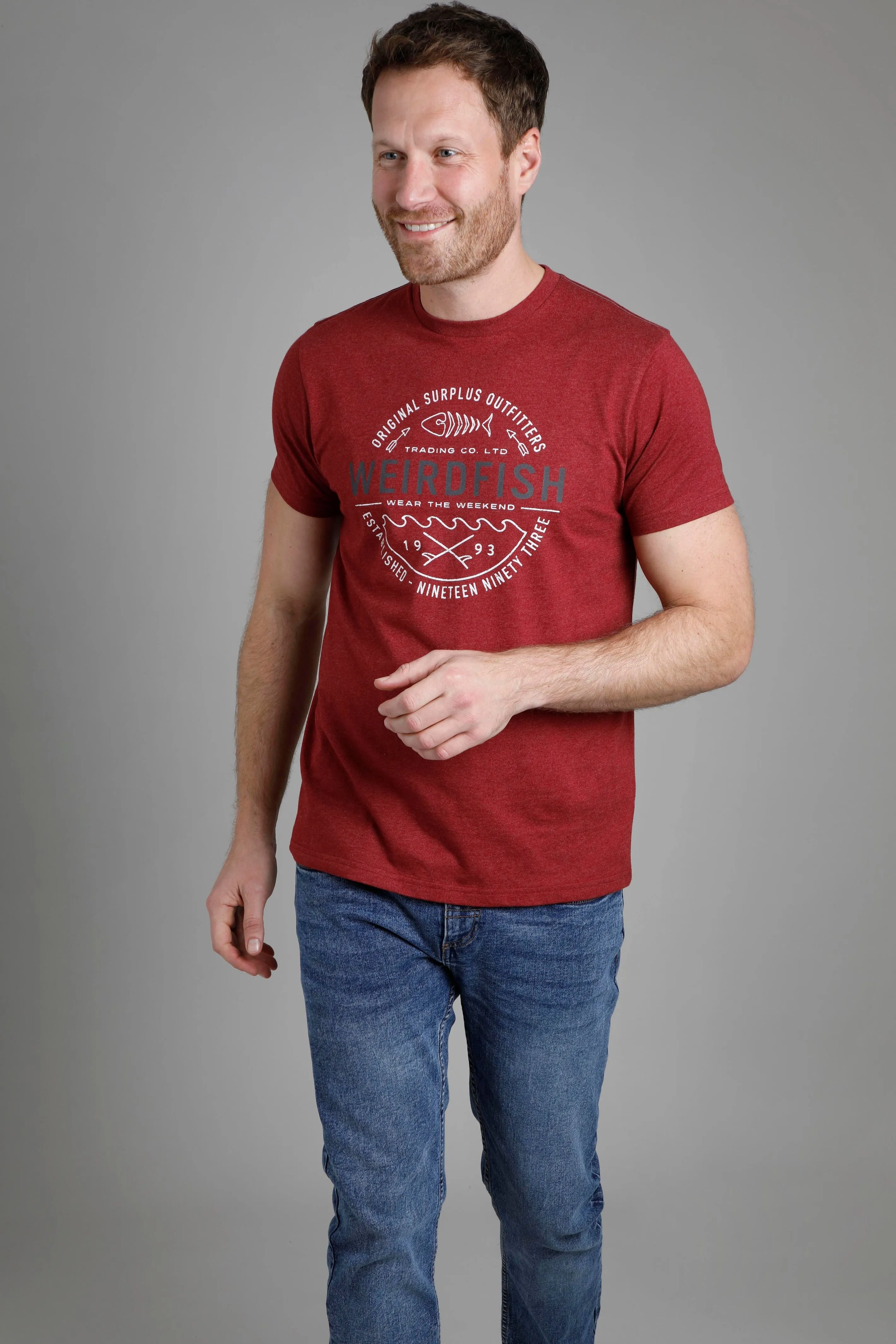 Weird Fish Waves Graphic T-Shirt- Garnet