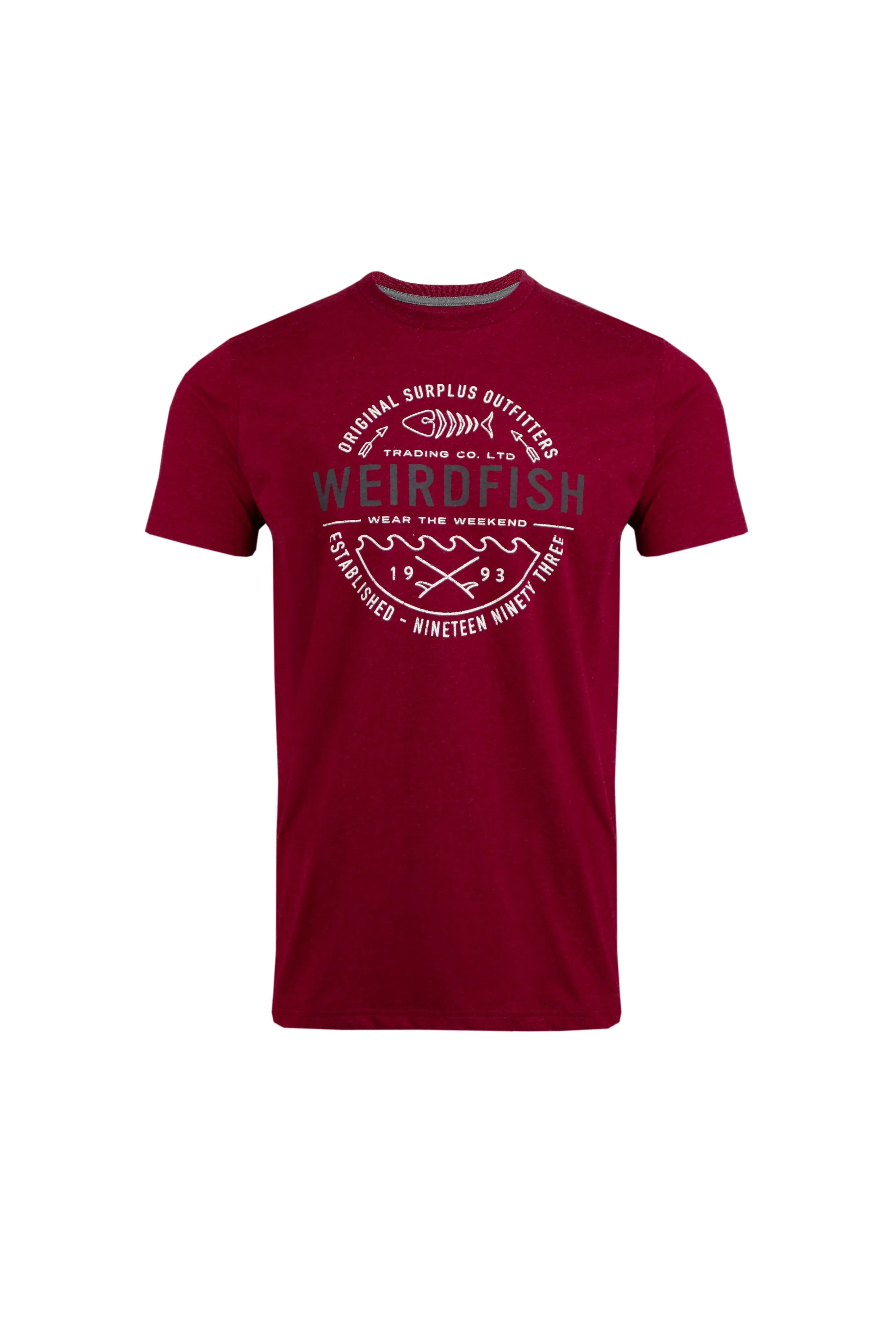 Weird Fish Waves Graphic T-Shirt- Garnet