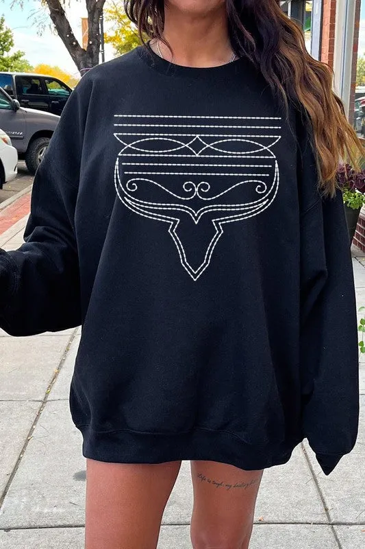 Western Boot Stitch Graphic Fleece Sweatshirts