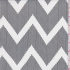 White/Black Dotted Chevron Georgette Fabric