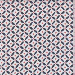 White/Navy Diamond Lattice Chiffon Fabric