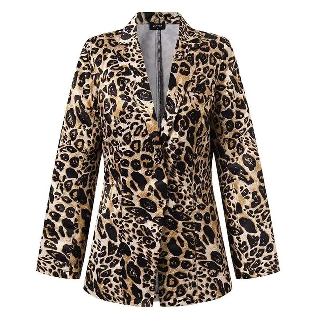 Women Leopard Print Blazer VONDA Sexy Long Sleeve Lapel Neck Coats Office Formal Coats Jackets Outerwear Veste Femininas S4416521