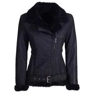 Womens Black Shearling Leather Jacket