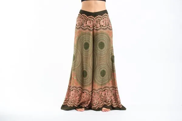 Womens Geometric Mandalas Palazzo Pants in Olive