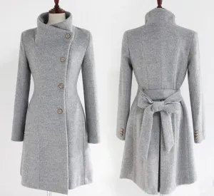 Women's Solid Color Mid Length Woolen Coat- GlamzLife