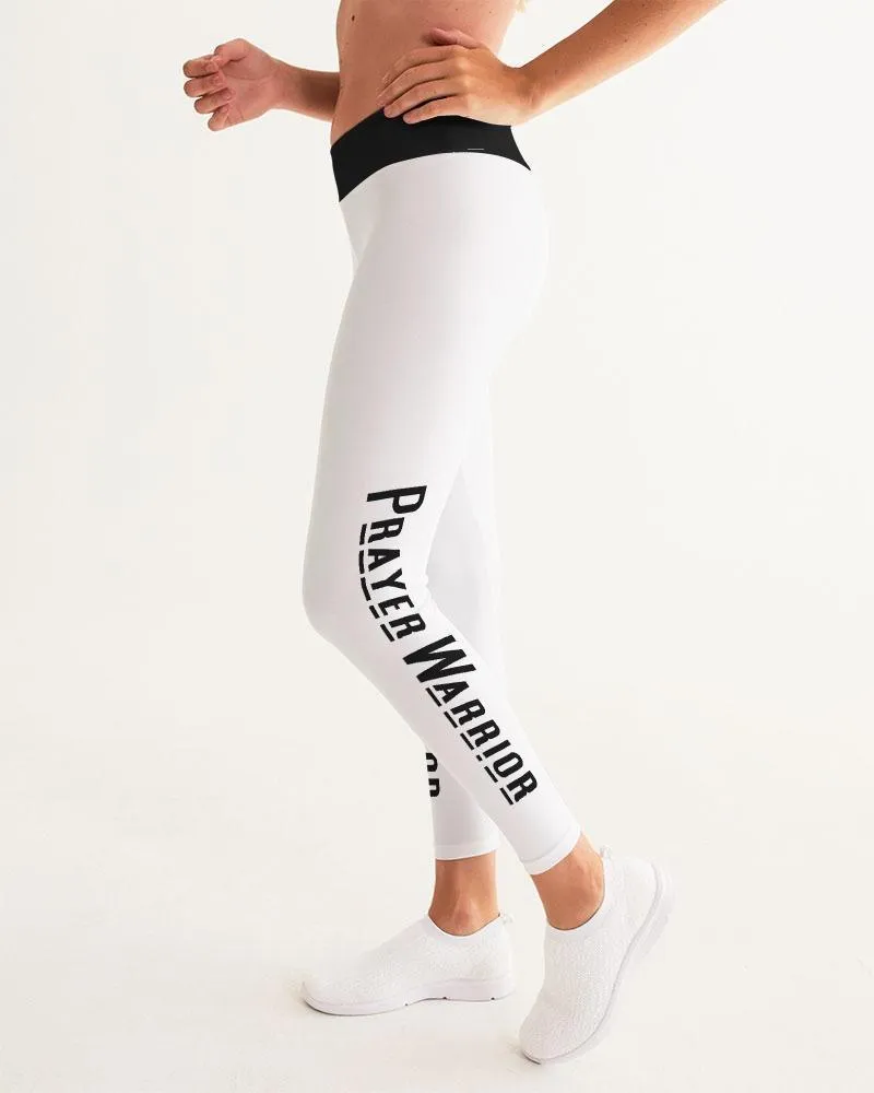 Women's Yoga Pants, Prayer Warrior Graphic - White & Black / Wy658-241