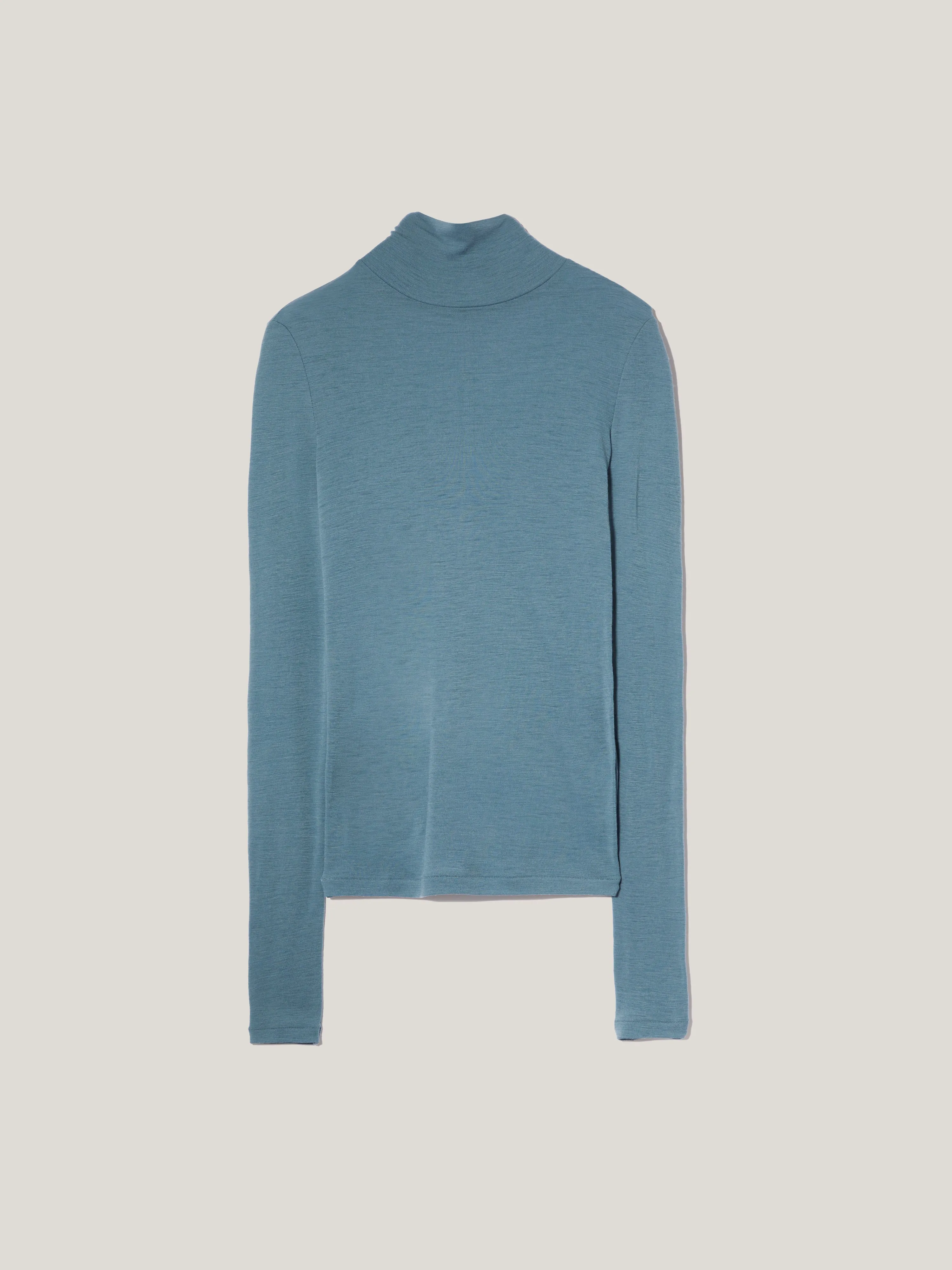 Wool Jersey Polo Neck Top | Water Blue