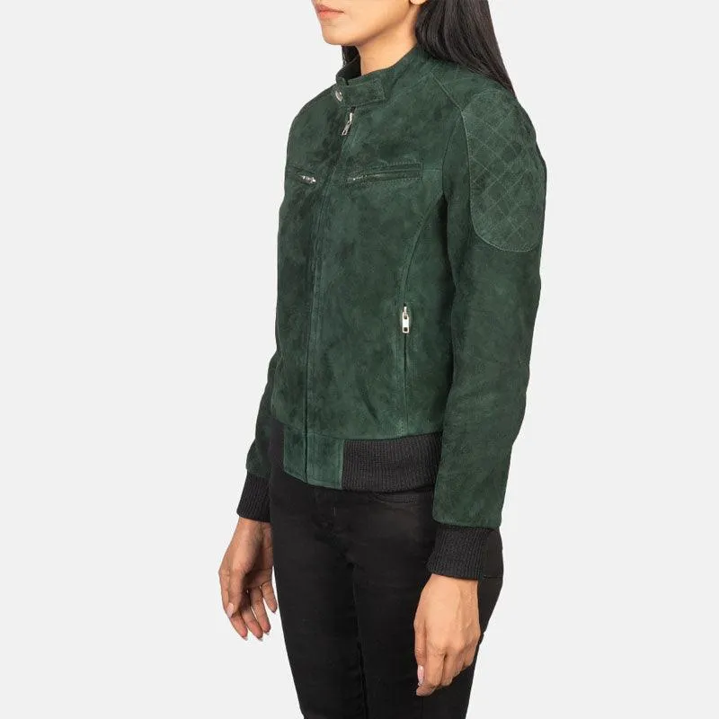 Zenna Green Suede Bomber Jacket